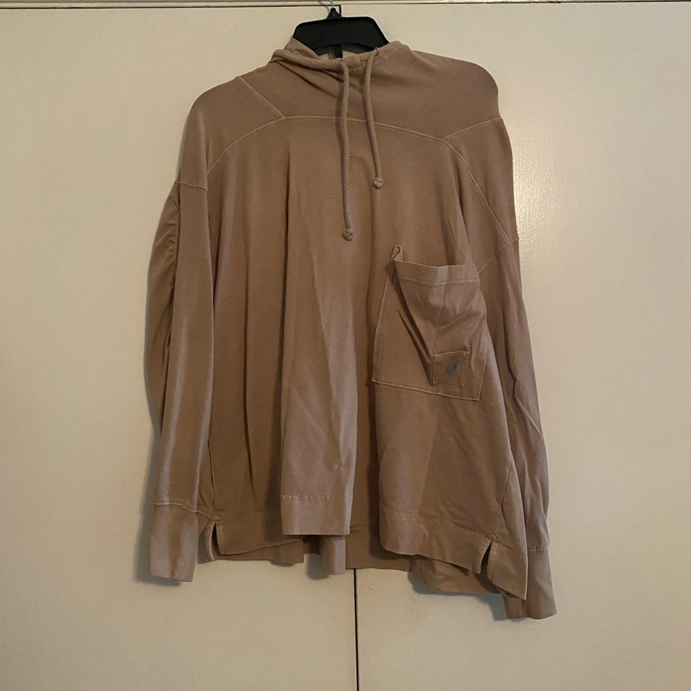 Free People Hot Shot Tan Long Sleeve Hooded top